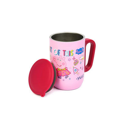 YOUP Stainless Steel Pink Color Peppa Pig World Kids Insulated Mug with Cap SORSO-PPM- 320 ml