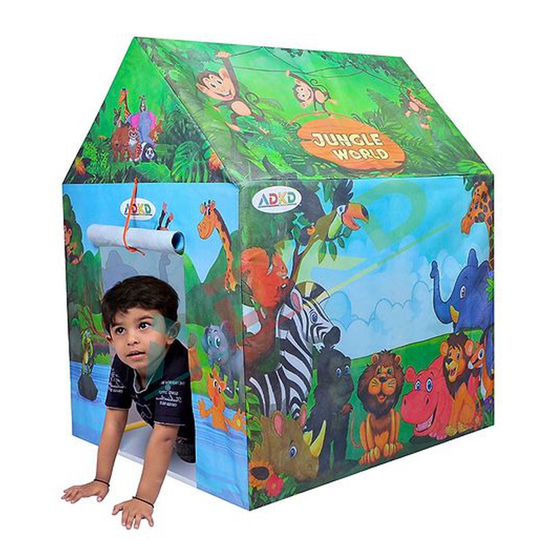 Foldable Play Tent House For Kids Jungle Theme Multicolor- Green