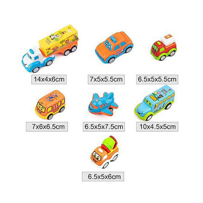 Friction Powered Pull Back Toy Vehicles Set of 7 - Multicolor