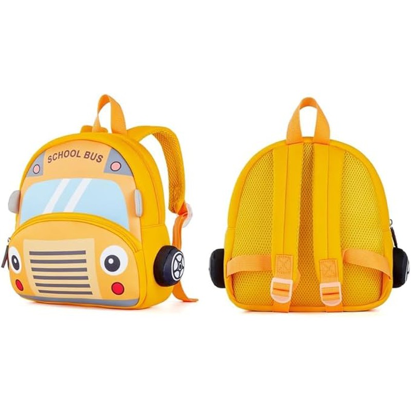 Cute School Bus Soft Plush Backpack with Front Pocket for Kids - 10.2 Inches