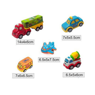 Friction Powered Pull Back Toy Vehicles Set of 5 - Multicolor