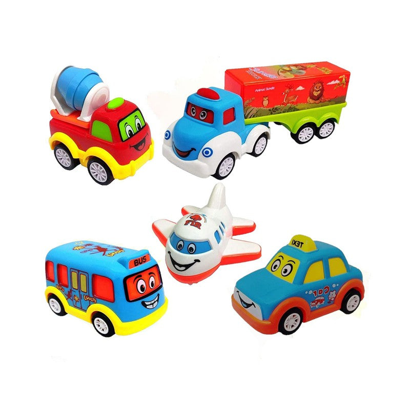 Friction Powered Pull Back Toy Vehicles Set of 5 - Multicolor