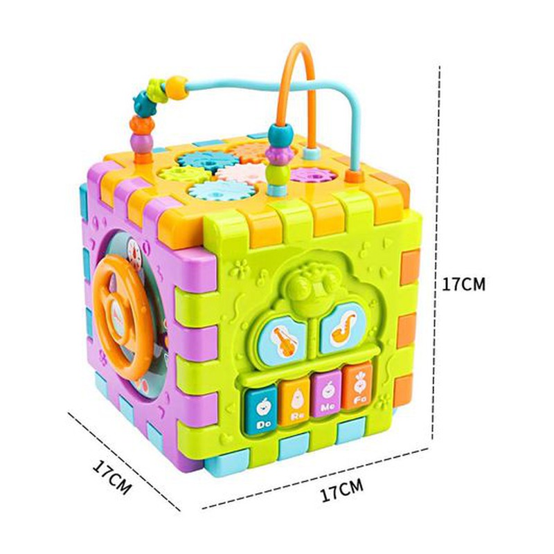 6 Slide Intelligence Learning Musical Kids Shape Sorter Activity Cube Game - Multicolor