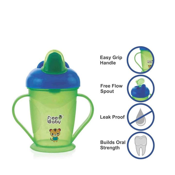 Twin Handle Hard Spout Sippy Cup. Leak-Proof, BPA FREE, Easy Grip. 180 ML / 6 Oz. (Green & Blue)