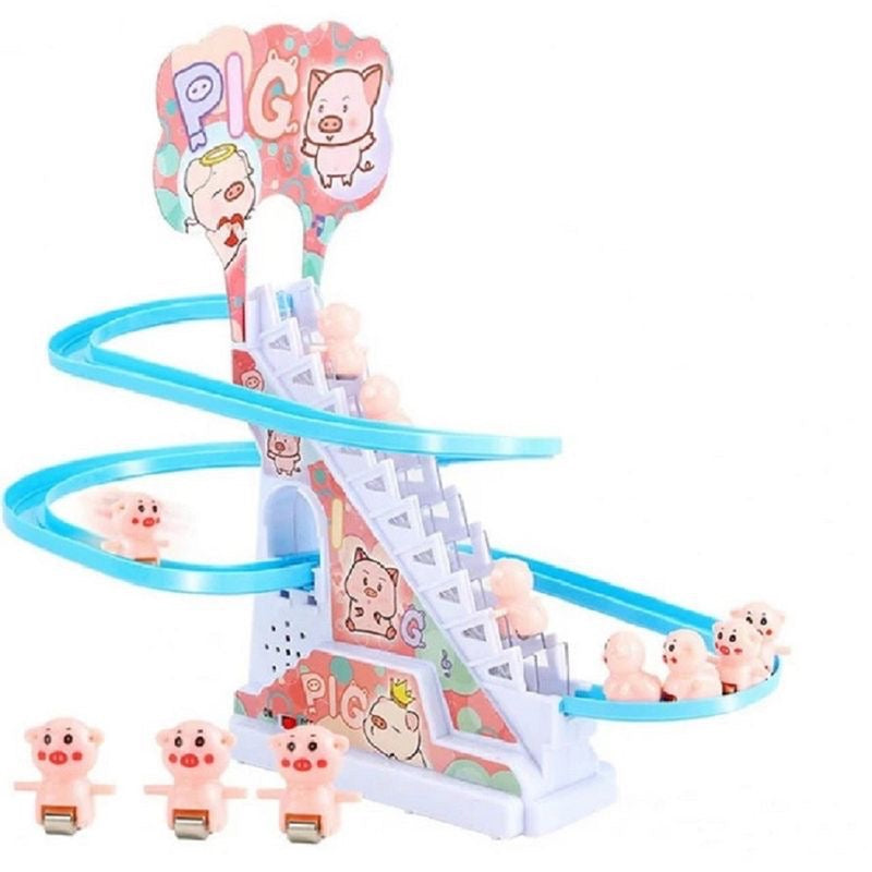 Musical Pig Track Slide and Climb Stairs Toys with 3 Pig -(Assorted Color & Design of Track)