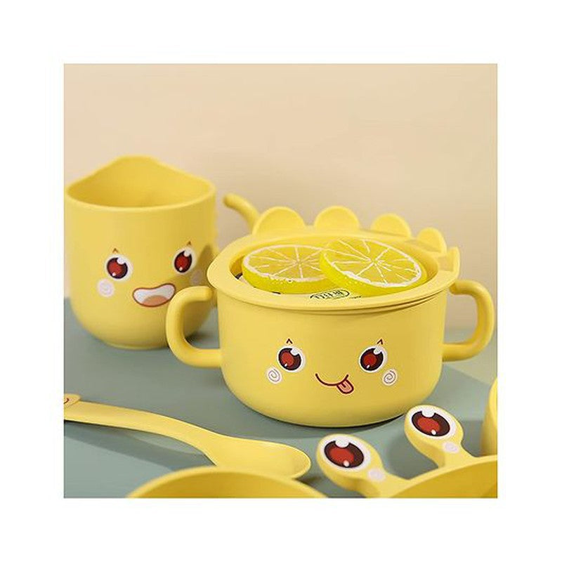 Eco-Friendly Dinosaur Design Bamboo Fiber Kids Dinner Set  with Cutlery Bowl & Cup - Assorted Color