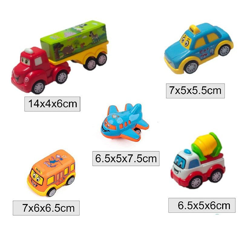 Unbreakable Friction Powered Pull Back Toy Vehicles Set of 5 - Multicolor