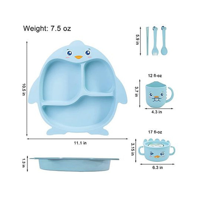 Eco-Friendly Penguin Design Bamboo Fiber Kids Dinner Set  with Cutlery Bowl & Cup  - Assorted Color