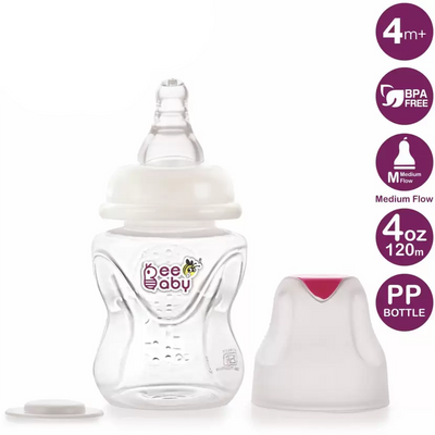 Pink 120 ml Comfort Slim Neck Baby Feeding Bottle with Anti-Colic Silicone Nipple. 100% BPA FREE. 120 ML /4 Oz.