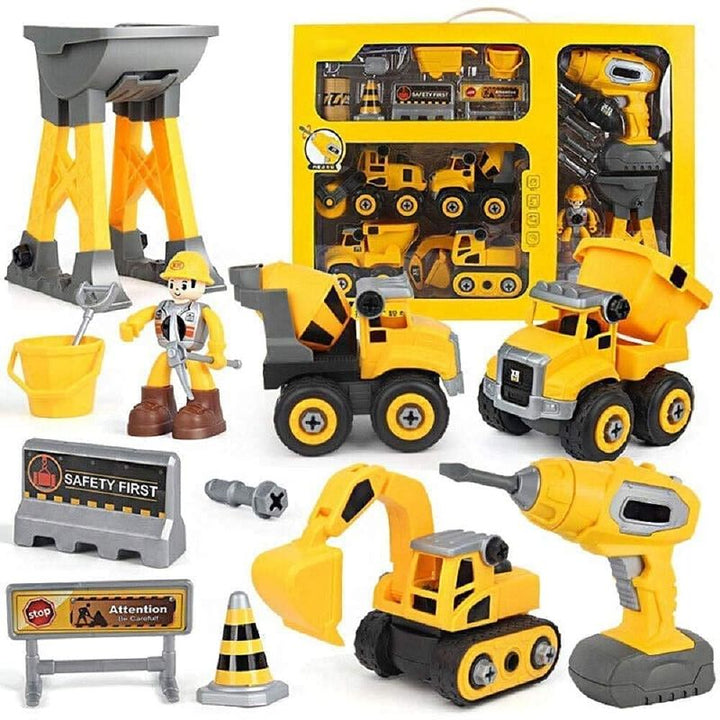 DIY Activity Construction Site Work Theme Construction Trucks Play Set For Kids - 14 Piece