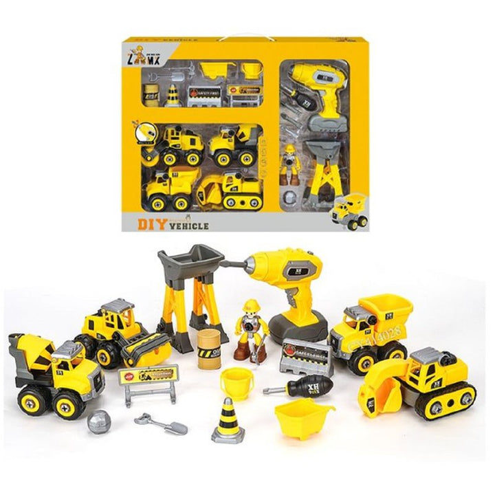 DIY Activity Construction Site Work Theme Construction Trucks Play Set For Kids - 14 Piece