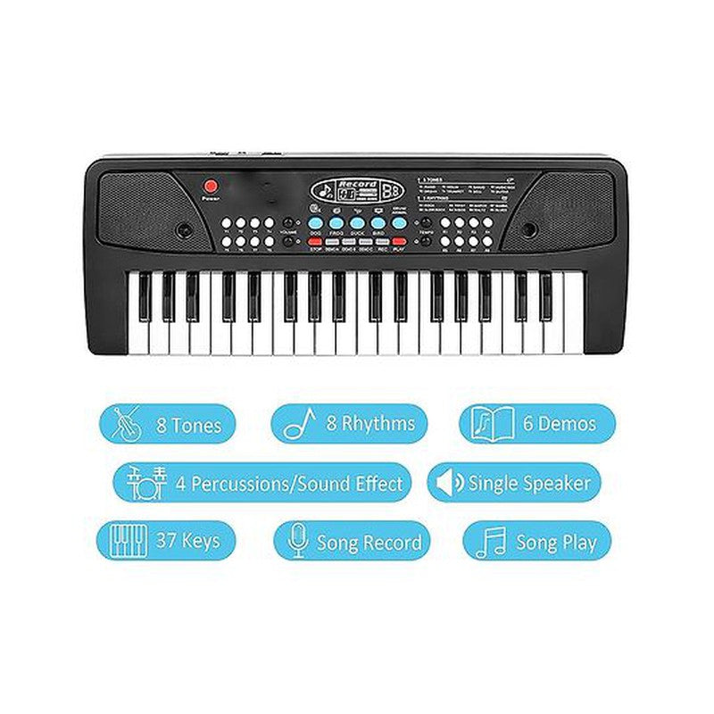 37 Keys Piano Keyboard for Beginners Musical Toy with Microphone - Black