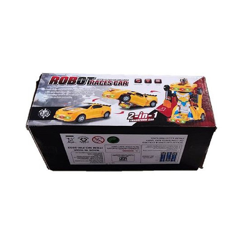 Battery Operated Auto Convertible Robot Car Toy for Kids Automatic Deformation Transform Sports Car - Yellow (Assorted Car Design)