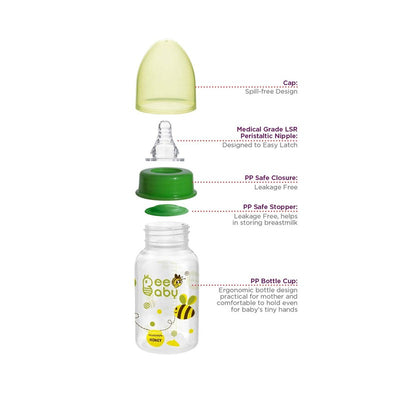 2 in 1 Advance+ Baby Feeding Bottle To Sippy Bottle with Anti-Colic Silicone Nipple & Silicone Sippy Spout. 100% BPA FREE. - 125 ML / 4 Oz Green