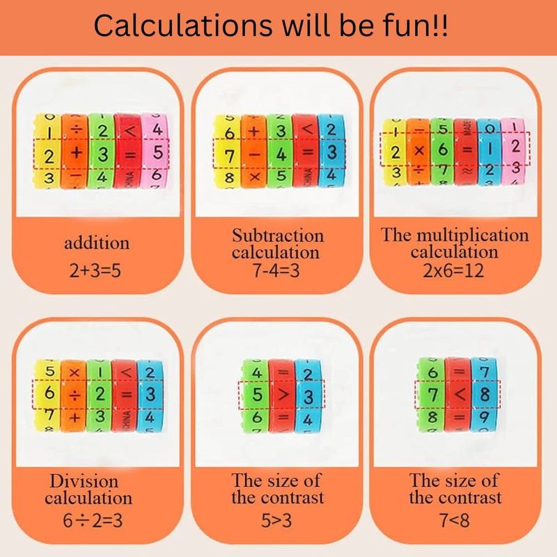 Magnetic Arithmetic Math Learning Toy with Cylinder Numbers and Symbol Toys Multicolor - Pack of 2 With 6 Blocks Each