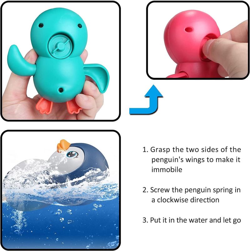 Swimming Penguin and Turtle Wind Up Bath Toy - Pack of 2