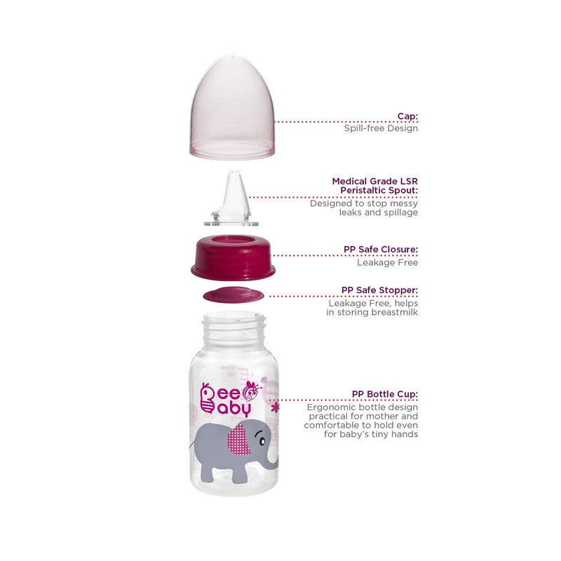 Pink 2 in 1 Advance+ Baby Feeding Bottle To Sippy Bottle with Anti-Colic Silicone Nipple & Silicone Sippy Spout. 100% BPA FREE. - 125 ML / 4 Oz