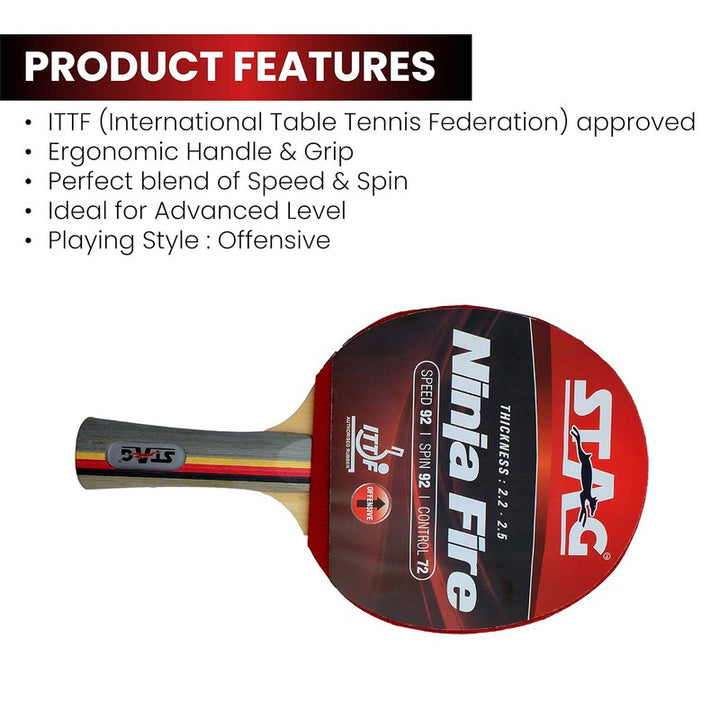 Advanced ITTF Approved Rubber Ninja Fire Table Tennis Racquet