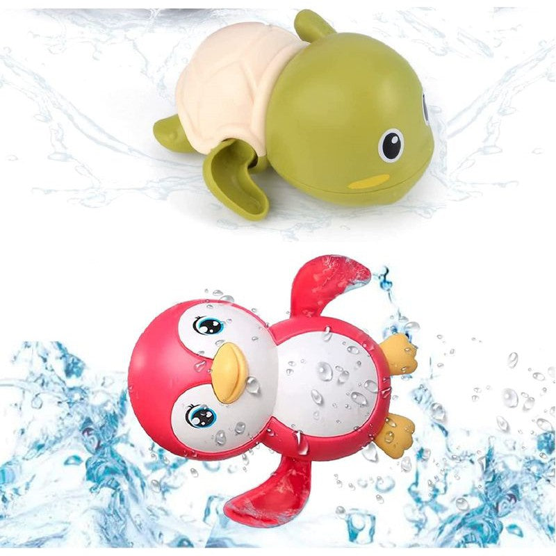 Swimming Penguin and Turtle Wind Up Bath Toy - Pack of 2