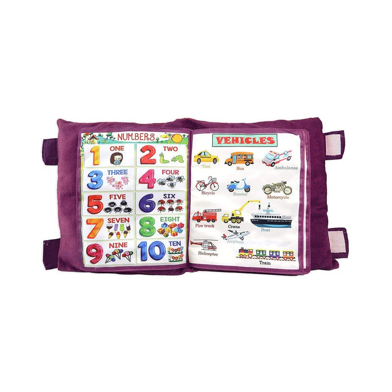 Kids Learning Pillow Cum Cloth Book Purple (Assorted Design) - English Hindi