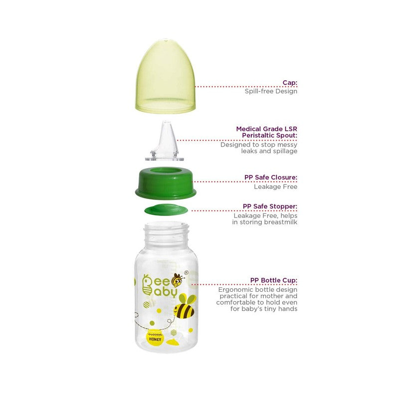 2 in 1 Advance+ Baby Feeding Bottle To Sippy Bottle with Anti-Colic Silicone Nipple & Silicone Sippy Spout. 100% BPA FREE. - 125 ML / 4 Oz Green