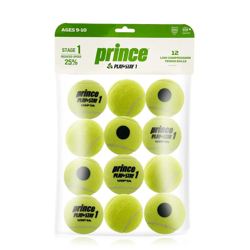 Prince Play+Stay 1 ITF & USTA Approved Low Compression Tennis Ball - Pack of 12 (Yellow)