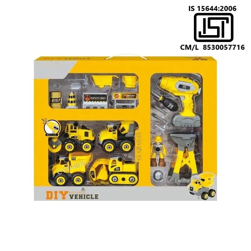 DIY Activity Construction Site Work Theme Construction Trucks Play Set For Kids - 14 Piece