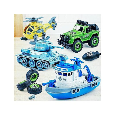 DIY Military Army Foldable Vehicles Toy with Screwdriver Learning STEM Toys for Kids Pack of 4 - (Assorted Color)