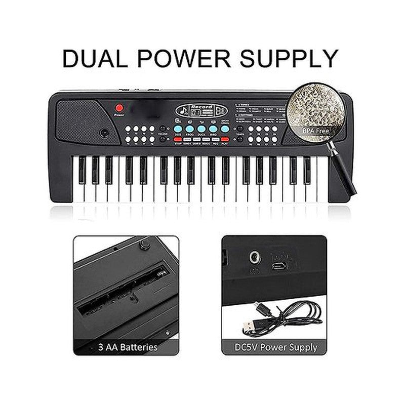 37 Keys Piano Keyboard for Beginners Musical Toy with Microphone - Black