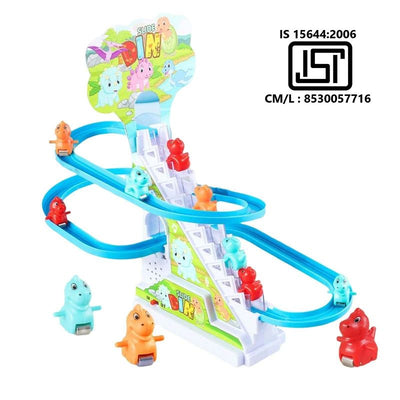 Musical Dinosaur Track Slide and Climb Stairs Toys with 3 Dinosaur -(Assorted Color & Design of Track)
