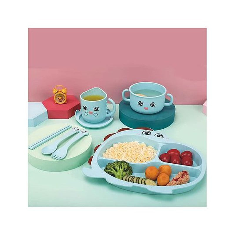 Eco-Friendly Dinosaur Design Bamboo Fiber Kids Dinner Set  with Cutlery Bowl & Cup - Assorted Color