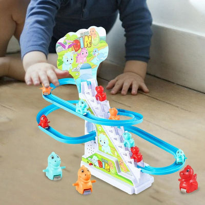Musical Dinosaur Track Slide and Climb Stairs Toys with 3 Dinosaur -(Assorted Color & Design of Track)