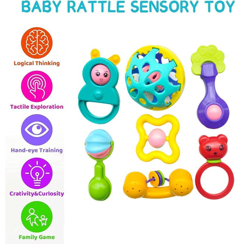 Baby Rattle Set Pack of 7 - Multicolor