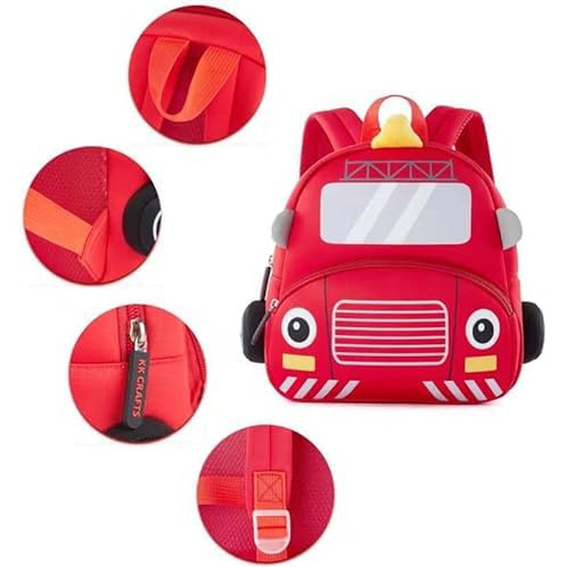 Cute Fire Truck Soft Plush Backpack with Front Pocket for Kids - 10.2 Inches