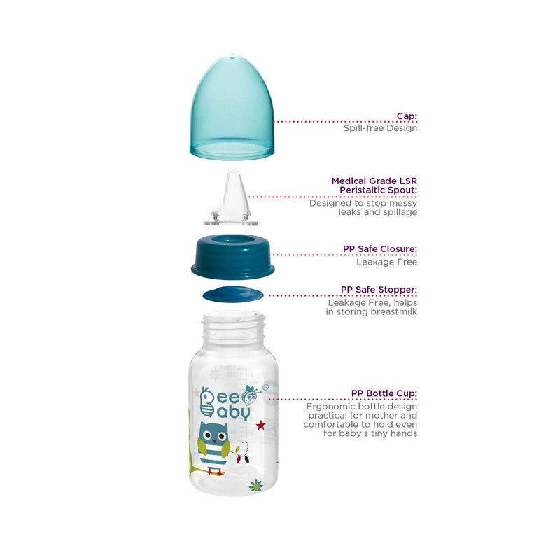 2 in 1 Advance+ Baby Feeding Bottle To Sippy Bottle with Anti-Colic Silicone Nipple & Silicone Sippy Spout. 100% BPA FREE. - 125 ML / 4 Oz. Blue