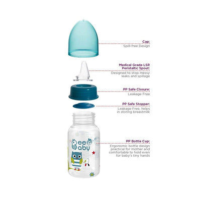 2 in 1 Advance+ Baby Feeding Bottle To Sippy Bottle with Anti-Colic Silicone Nipple & Silicone Sippy Spout. 100% BPA FREE. - 125 ML / 4 Oz. Blue