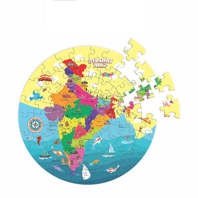 Bharat Map Jigsaw Puzzle For Kids | 3+Years | 73 N Pieces, 14 N Flash Cards, 1 N Booklet.