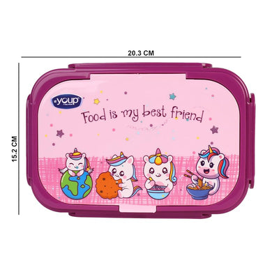 YOUP Stainless Steel Insulated Unicorn Theme Kids Lunch Box With Fork & Spoon XOLO - 850 ml