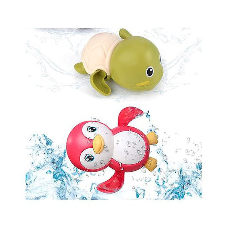 Swimming Penguin and Turtle Wind Up Bath Toy - Pack Of 2 (Assorted Colours)