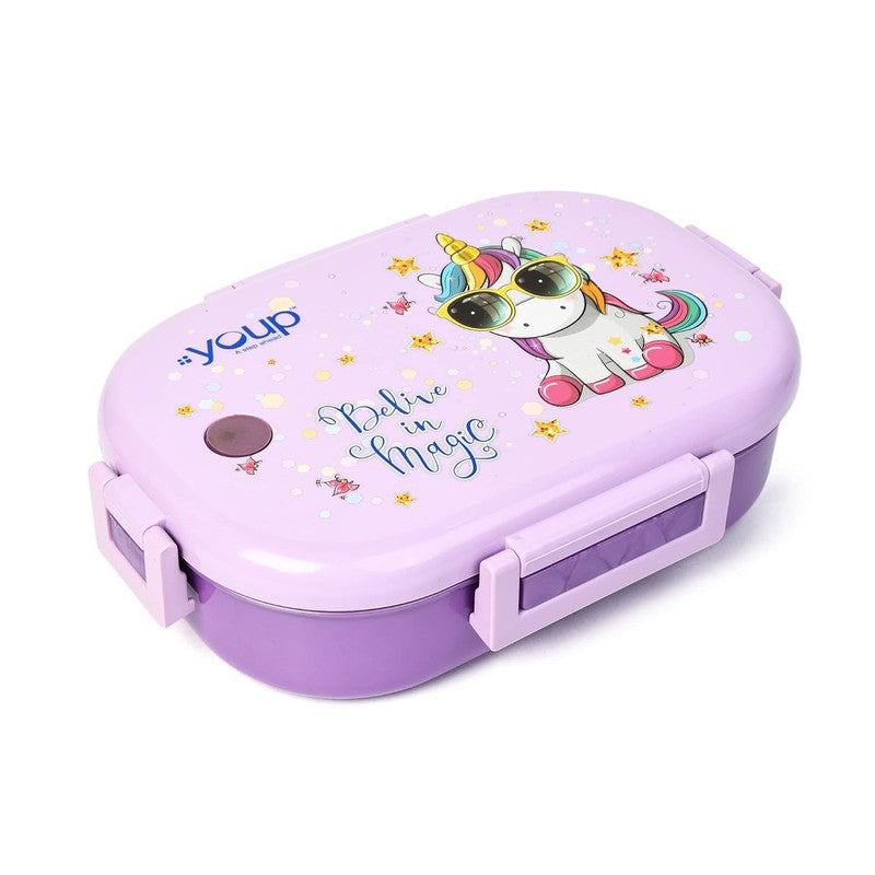 YOUP Stainless Steel Purple Color Unicorn Theme Kids Lunch Box BREAK TIME 850 ml