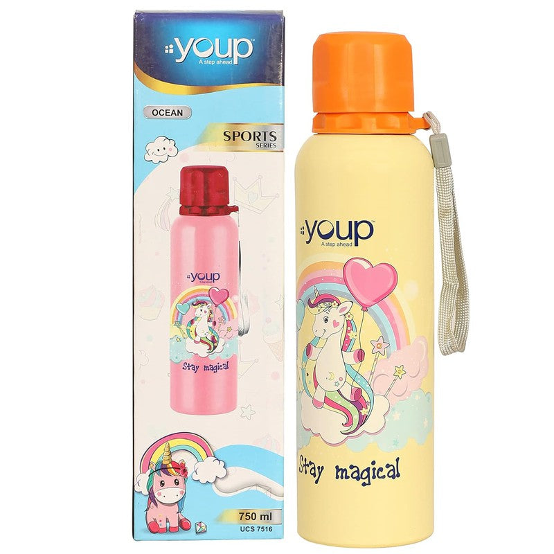 Youp Stainless Steel Orange Color Unicorn Kids Water Bottle Ocean  - 750 Ml