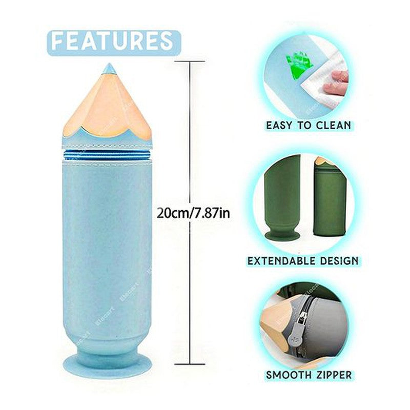 Unique Pencil Shape Pencil Pouch with Suction Bottom for Kids 1 Piece - Assorted Color