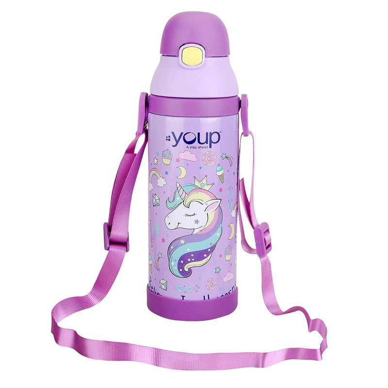 Youp Stainless Steel Purple Color Unicorn theme Kids Insulated Sipper Bottle WINNER - 500 ml