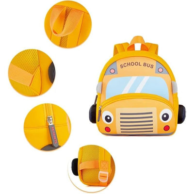 Cute School Bus Soft Plush Backpack with Front Pocket for Kids - 10.2 Inches