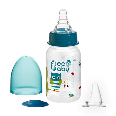 2 in 1 Advance+ Baby Feeding Bottle To Sippy Bottle with Anti-Colic Silicone Nipple & Silicone Sippy Spout. 100% BPA FREE. - 125 ML / 4 Oz. Blue