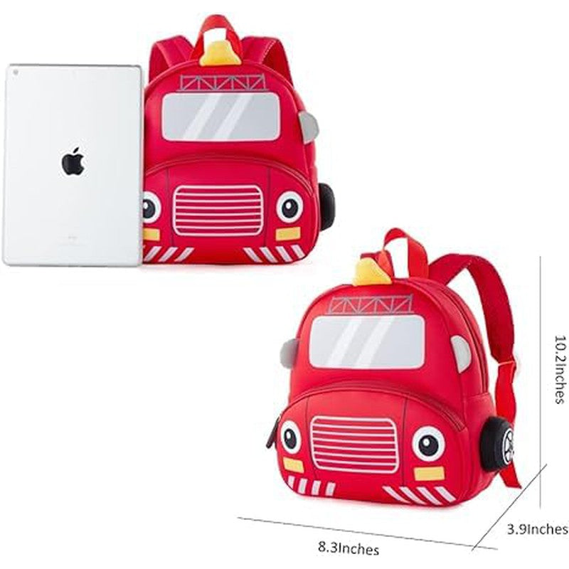 Cute Fire Truck Soft Plush Backpack with Front Pocket for Kids - 10.2 Inches