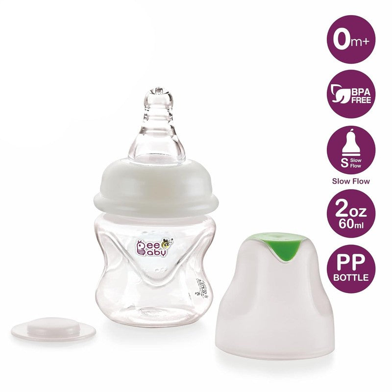 Green 60ml Comfort Slim Neck Baby Feeding Bottle with Anti-Colic Silicone Nipple. 100% BPA FREE. 60 ML /2 Oz