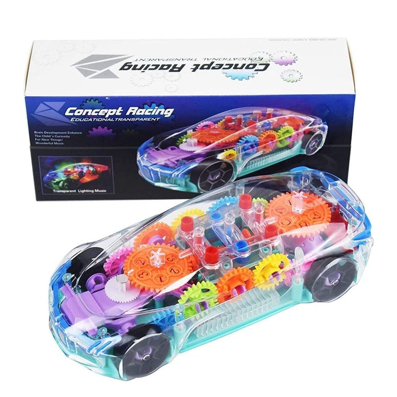 Transperent 3D Car with 360 Degree Rotation, Gear Simulation Mechanical Car, Sound & Light Toys for Kids Boys & Girls