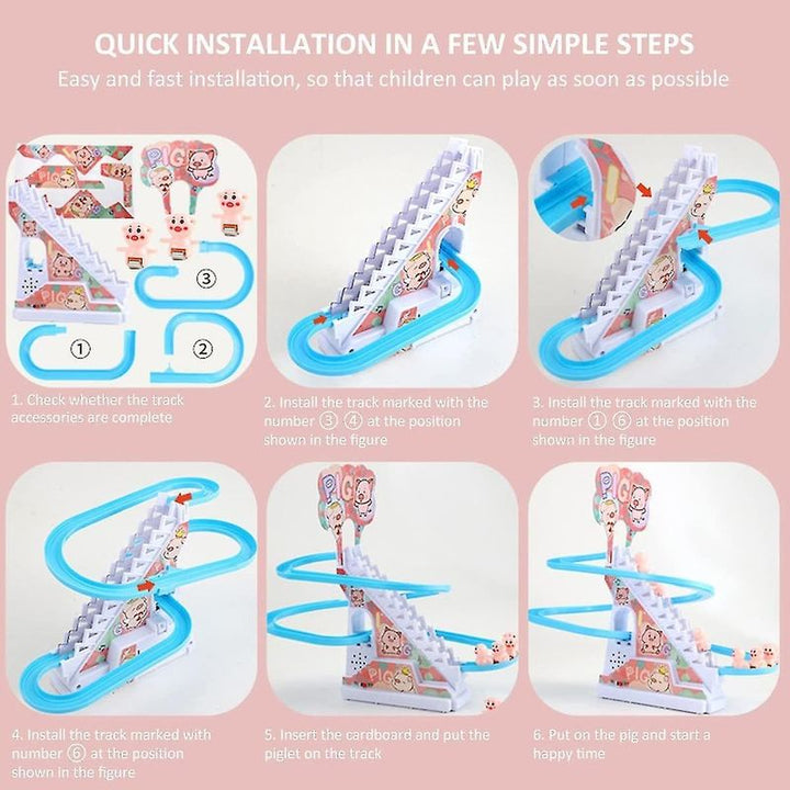 Musical Pig Track Slide and Climb Stairs Toys with 3 Pig -(Assorted Color & Design of Track)