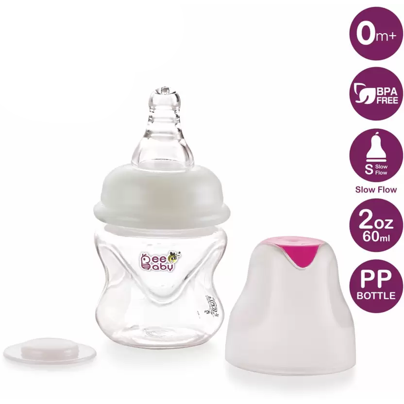 Pink 60ml Comfort Slim Neck Baby Feeding Bottle with Anti-Colic Silicone Nipple. 100% BPA FREE. 60 ML /2 Oz